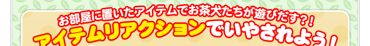 お部屋に置いたアイテムでお茶犬たちが遊びだす？！　アイテムリアクションでいやされよう！